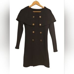 Gorgeous Chanel_Like Knit Dress with Double Breast Gold Button/ Cape Detail